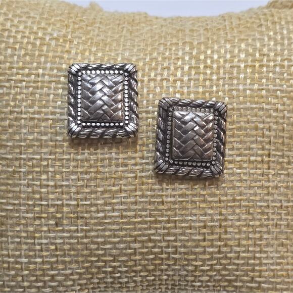 Brighton Silver Plated Large Basketweave Stud Earrings - Picture 4 of 4